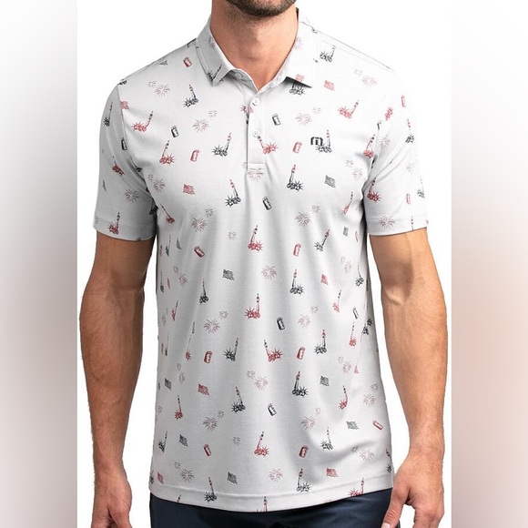 Travis Mathew Other - TravisMathew Justice In Beer Polo Mens M Gray Golf Shirt Patriotic Print